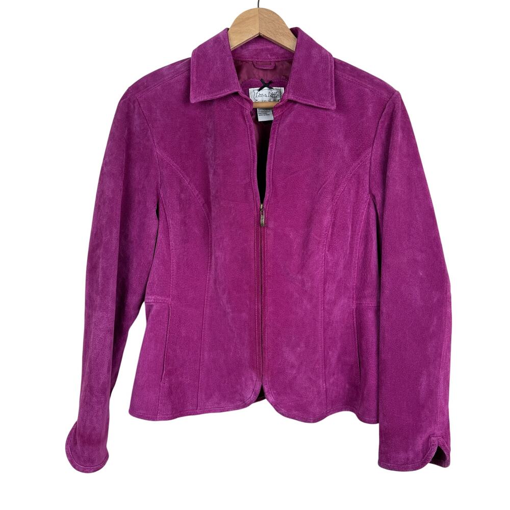 Vintage Magenta Suede Leather Jacket Women's M Pink Y2K Live a Little